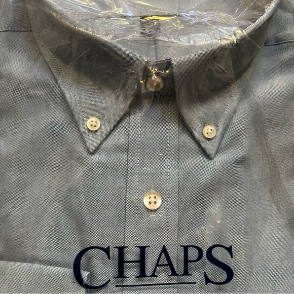 Chaps Men's Blue Button Down Classic Fit Shirt Size Wrinkle Free 18/18.5 34/35 - Picture 5 of 11